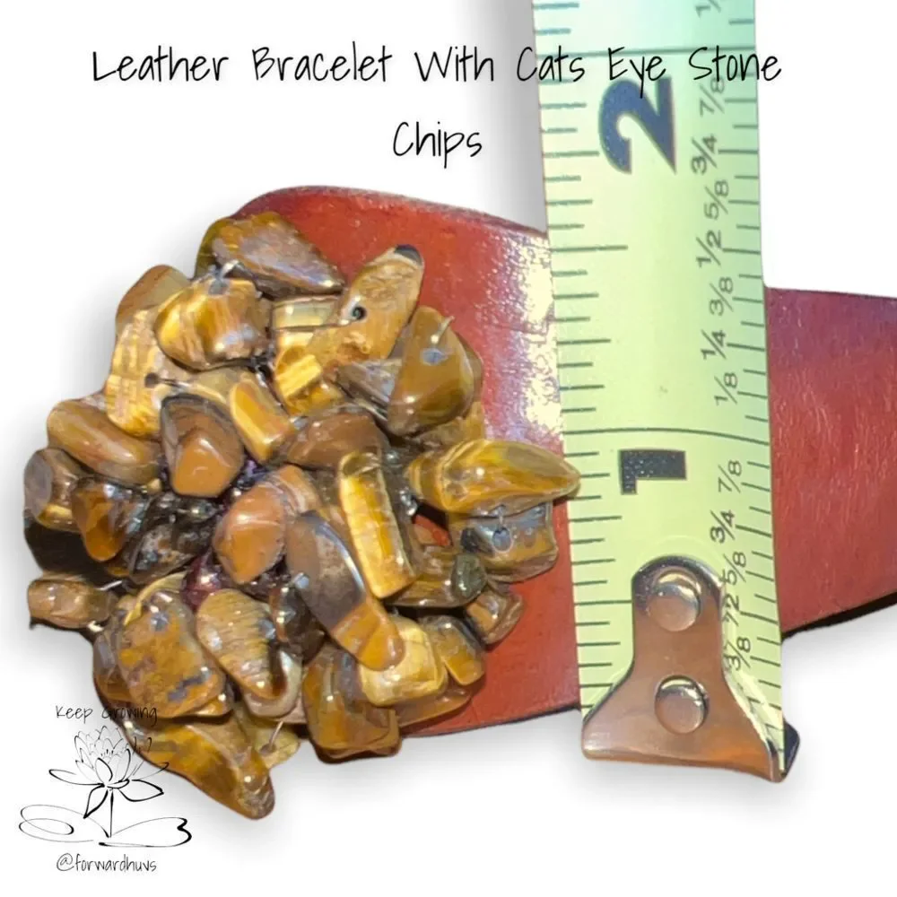 Leather Cuff Bracelet With Tigers Eye Chips Center